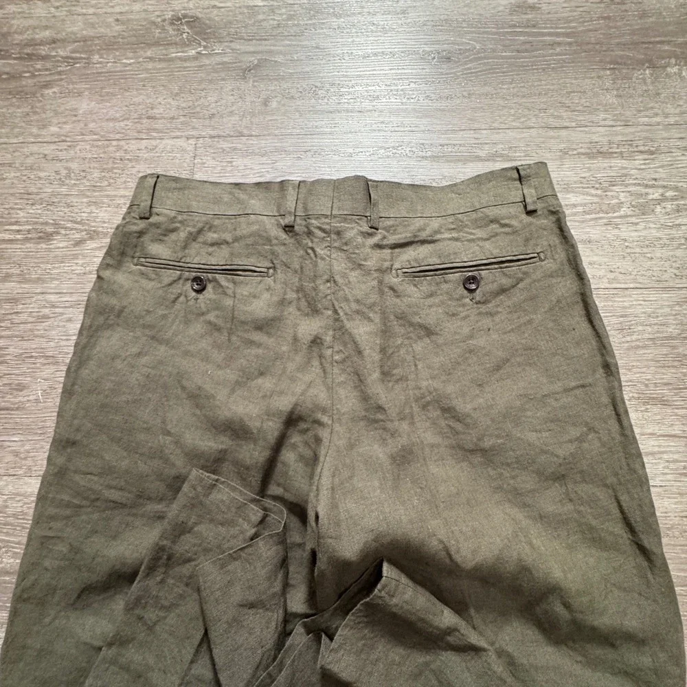 Charles Tyrwhitt Pants Men 34 Green Linen Slim Fit Summer Casual Preppy 34x27